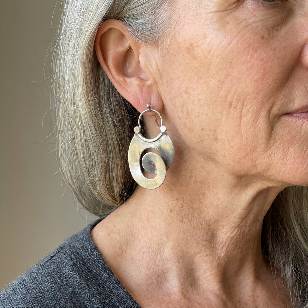 retro irregular silver earrings — lifestyle