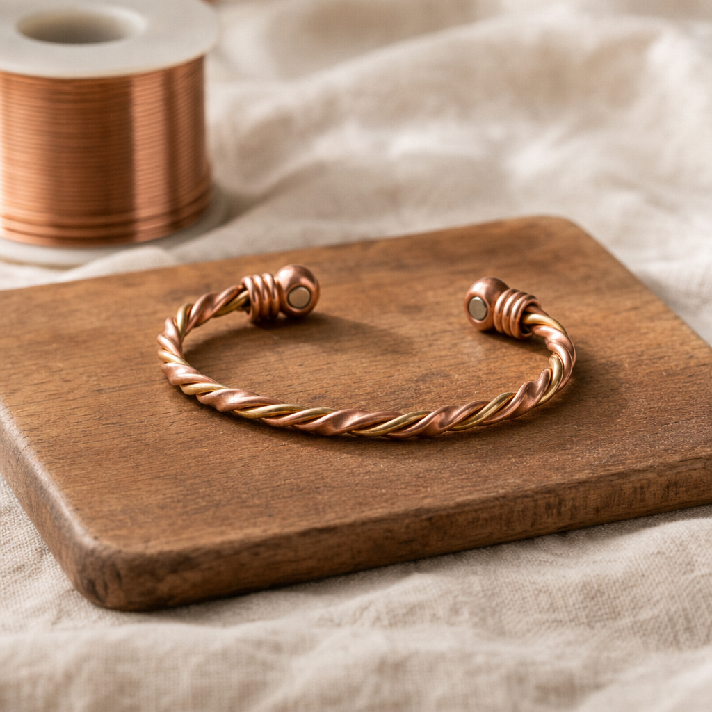 Cuff Bracelet Copper Pure Copper Twisted Rope Design — Handcrafted Open Cuff for Everyday Wear — main image