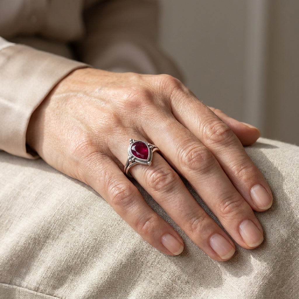 ruby teardrop ring asr9720 — lifestyle