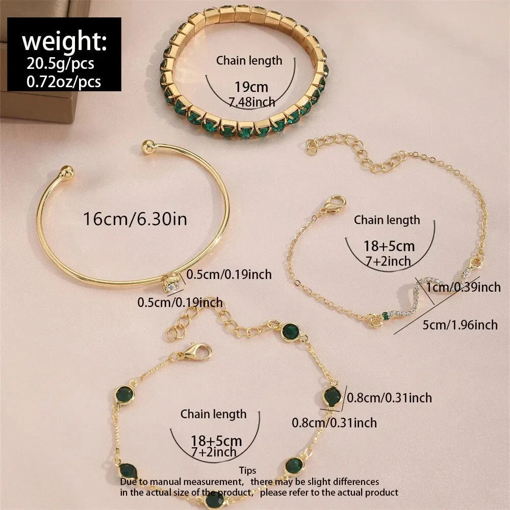 Green Stone Bracelet Set with Gold-Tone Chain, Cuff and Pendant Designs — view 9