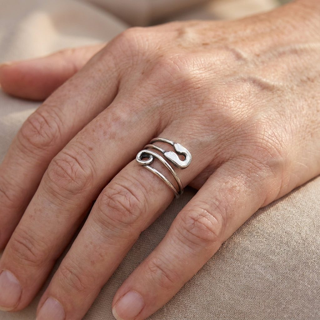 safety pin ring sterling silver asr9482 — lifestyle