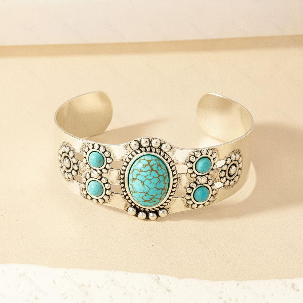 seren turquoise cuff bracelet white gold — studio