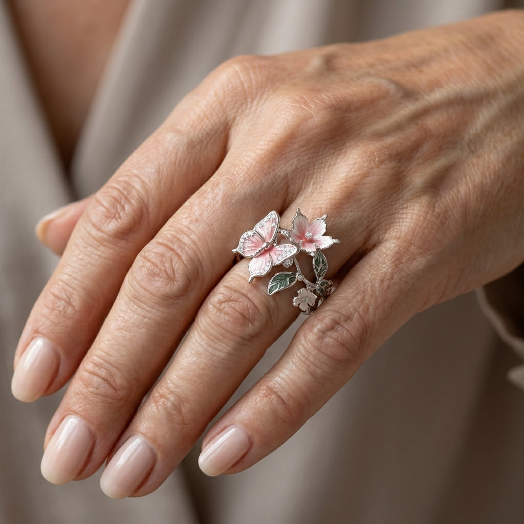 silver butterfly dreamer ring — lifestyle