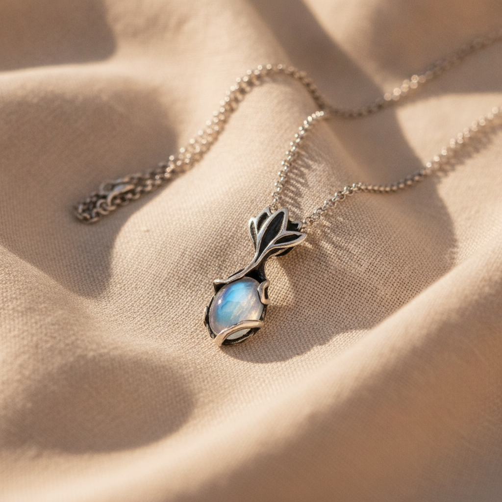 silver lotus charm necklace — studio