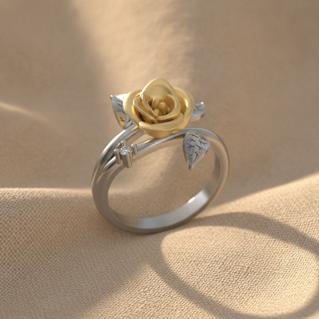 silver yellow rose ring — studio