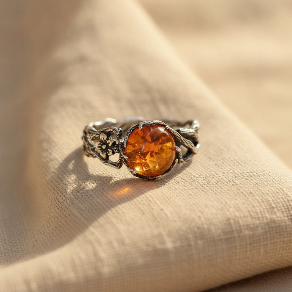 simple temperament ring with silver inlaid flowers — studio