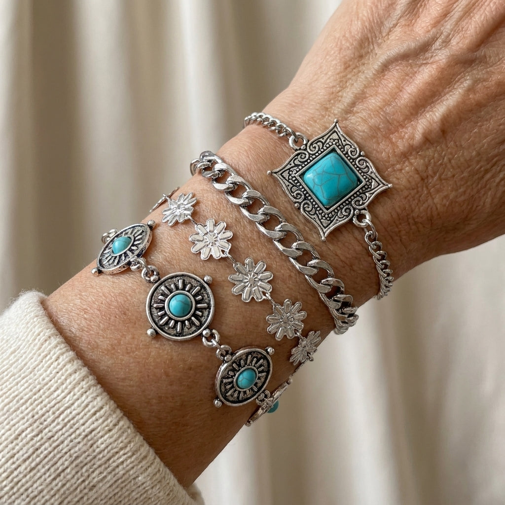 sky stone layered bracelet set white gold — lifestyle