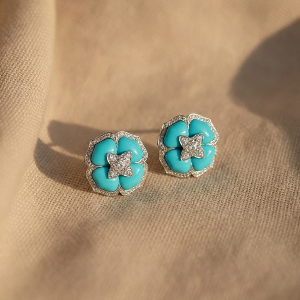 sophisticated silver blue flower earrings — studio