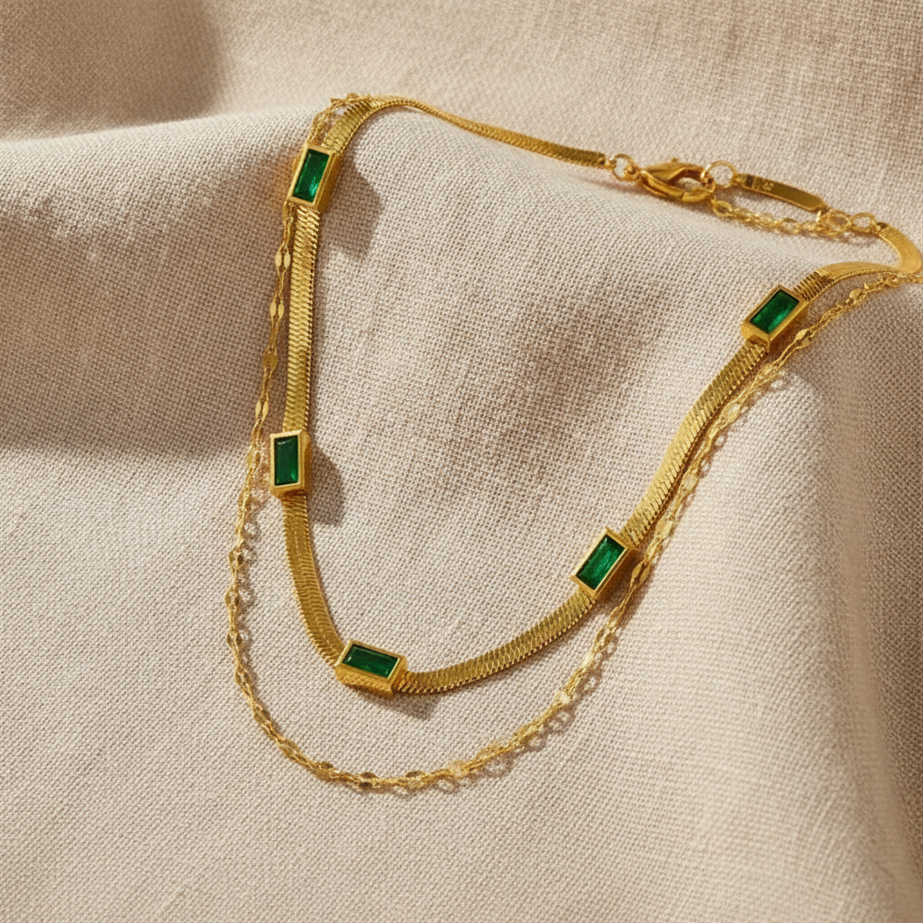 sorella gem double layer retro necklace gold 18k — studio