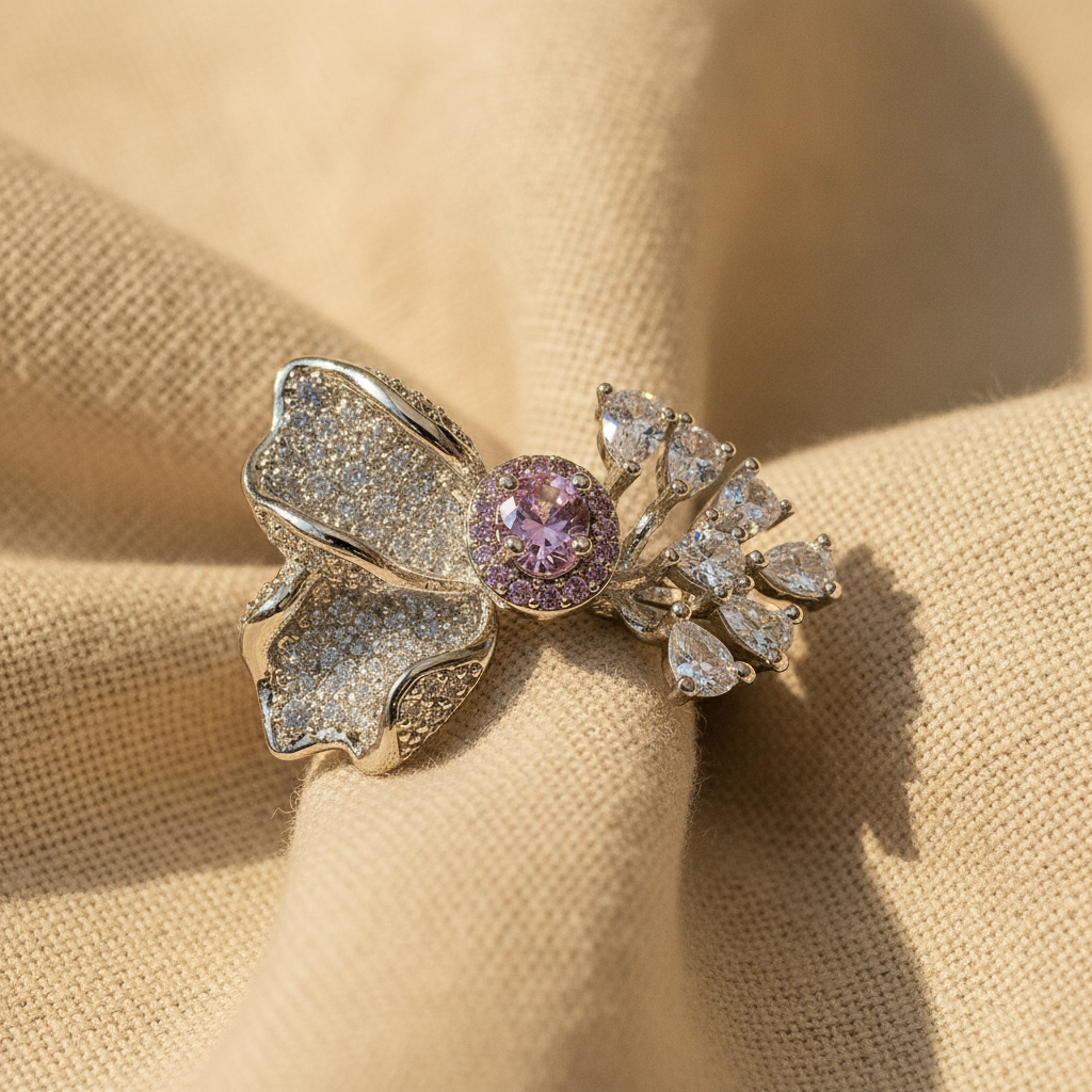 sparkling petal ring — studio