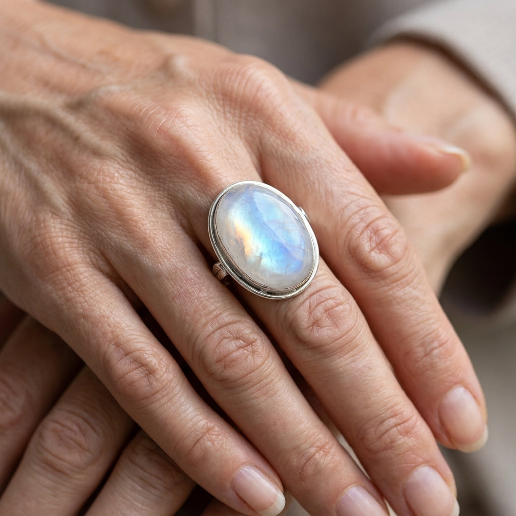 sterling silver rainbow moonstone ring asr8947 — lifestyle