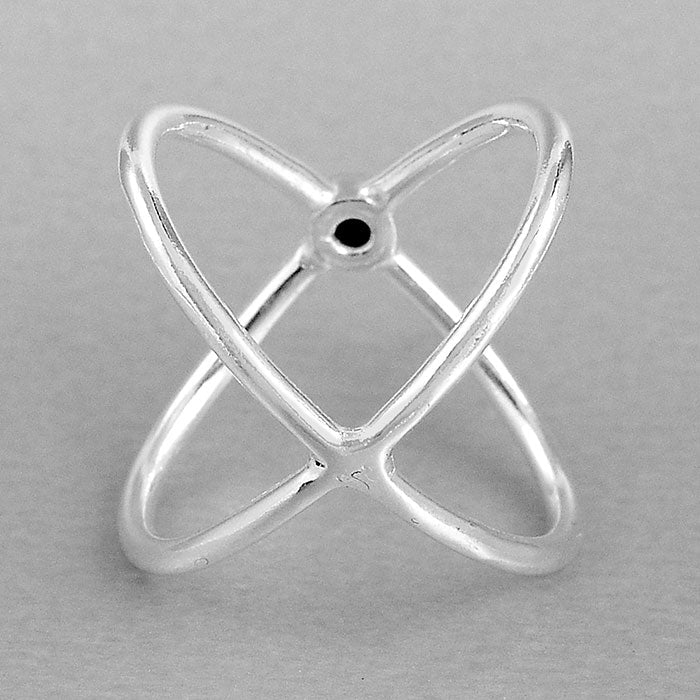 Criss-Cross Turquoise Ring in Sterling Silver with Bezel-Set Stone
