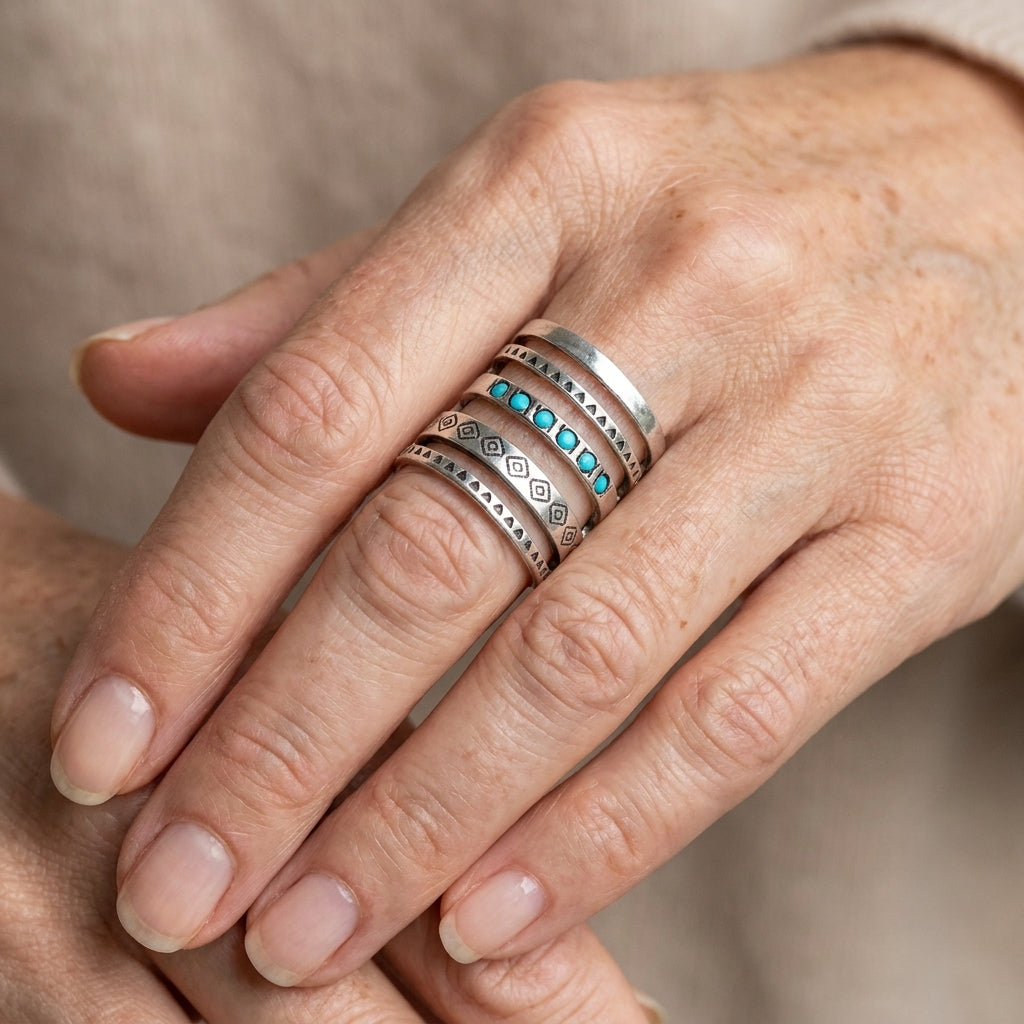sterling silver southwestern style turquoise ring asr8857 — lifestyle