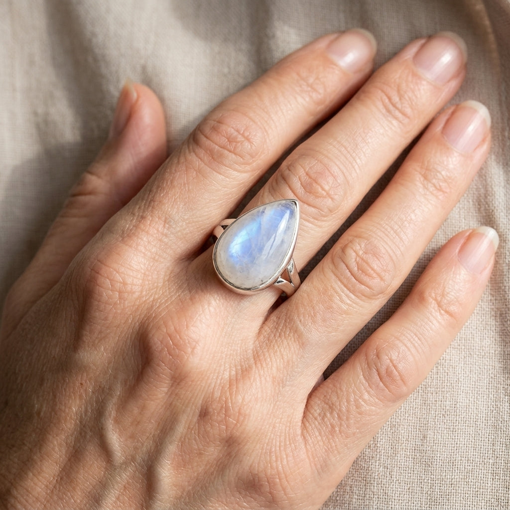 sterling silver teardrop large moonstone ring asr8975 — lifestyle