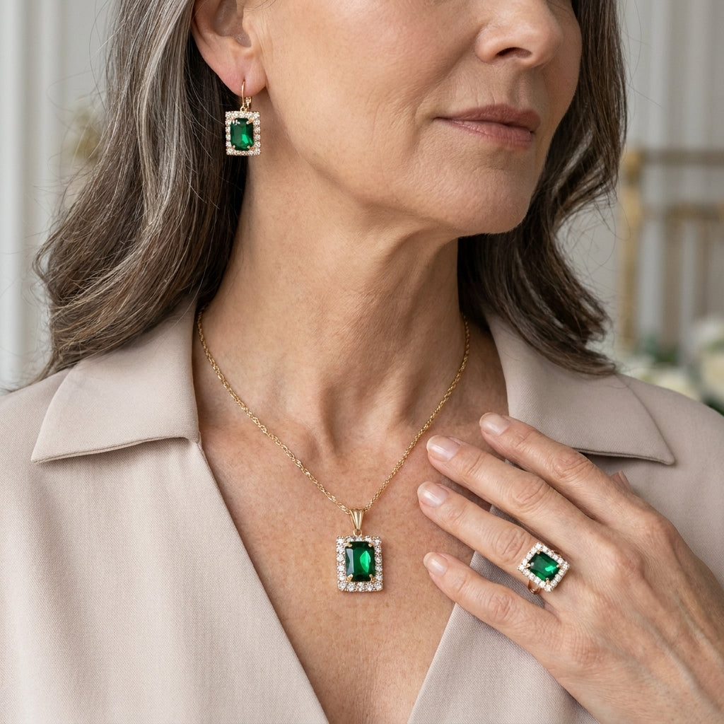 sylvara greenveil jewelry set white gold — lifestyle
