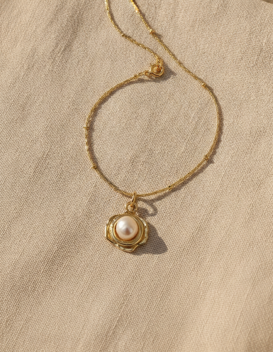 temperament retro baroque freshwater pearl necklace titanium steel color preservation - AI-generated studio image