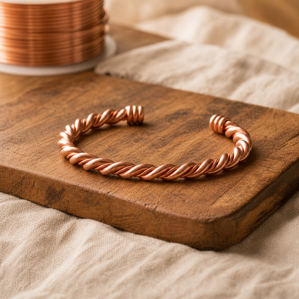Twisted Copper Cuff Bracelet, Open Adjustable Design — Handmade Pure Copper Jewelry — main image