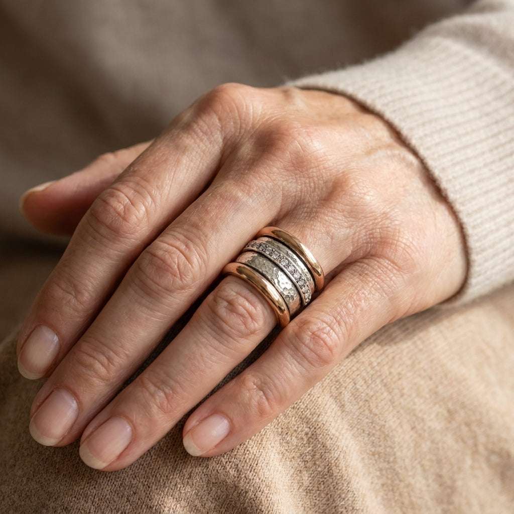 thick vintage ring in gold and silver — lifestyle