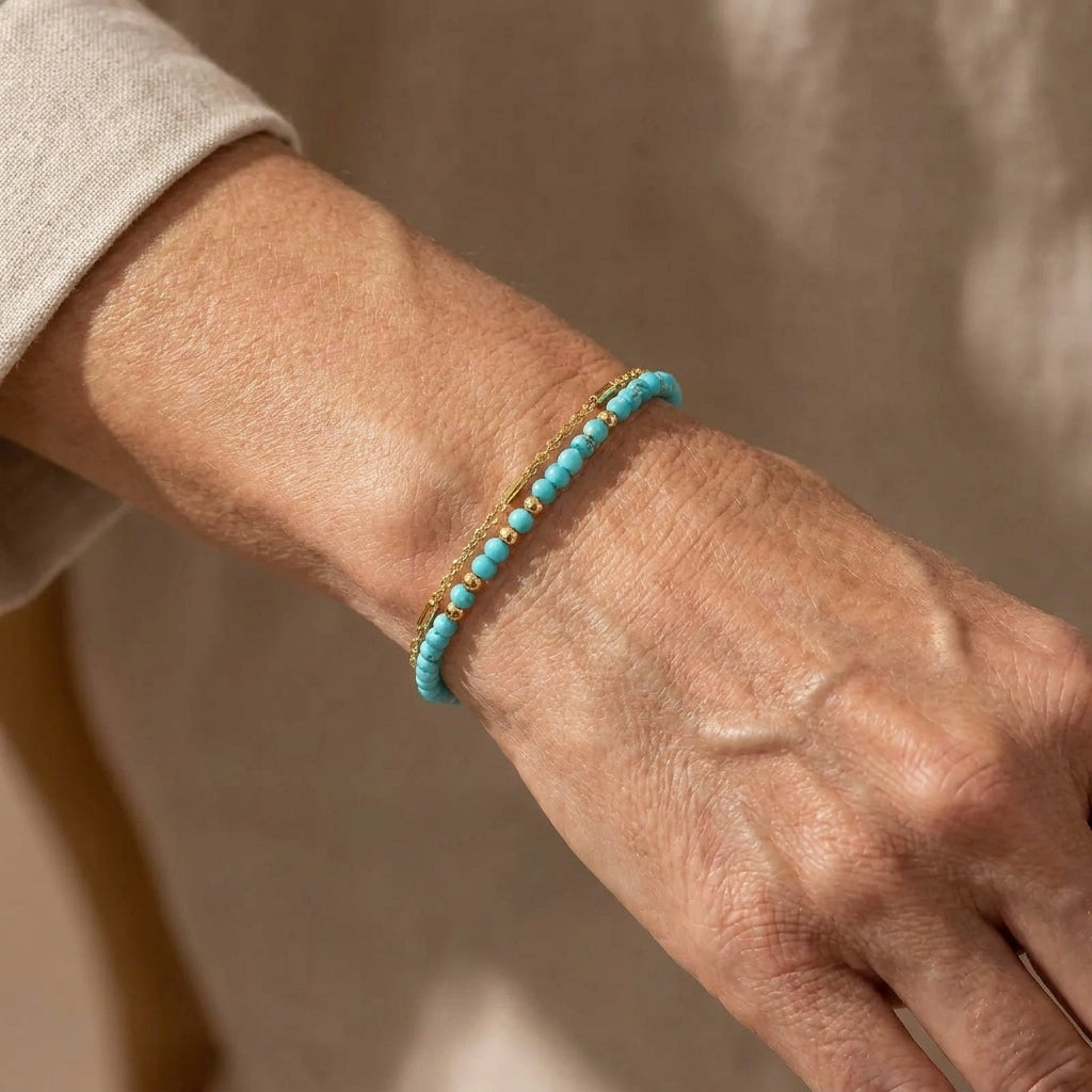timeless gold double chain turquoise bracelet — lifestyle