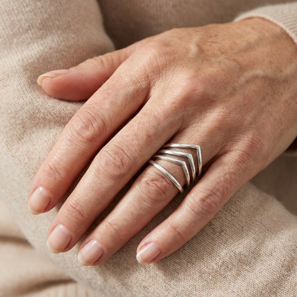 triple chevron sterling silver ring for women asr9016 — lifestyle