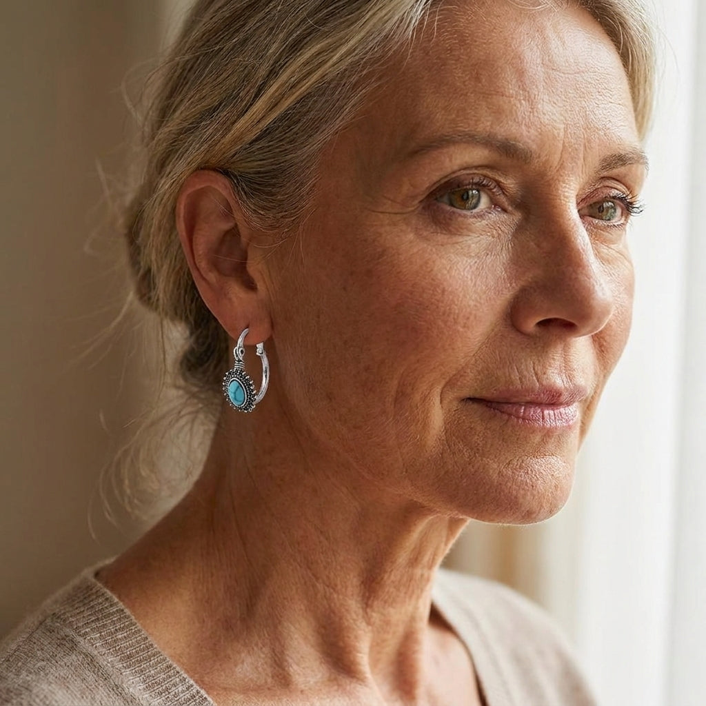 turquoise crest hoop earrings white gold — lifestyle