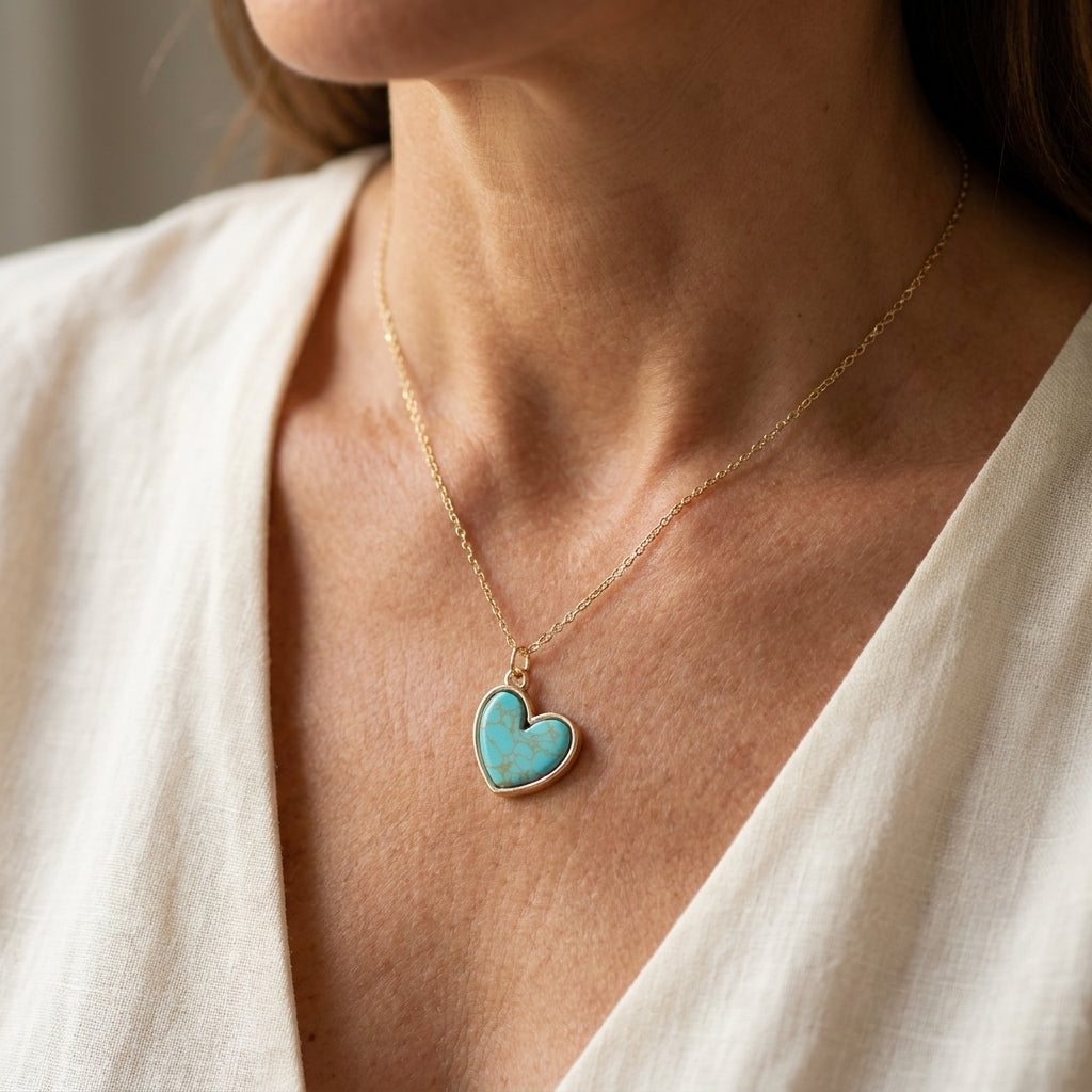 turquoise love necklace gold — lifestyle