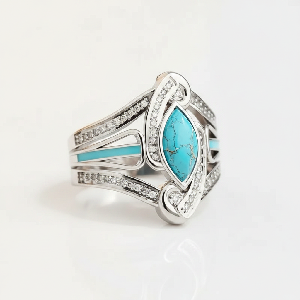 turquoise marquis statement ring white gold — studio