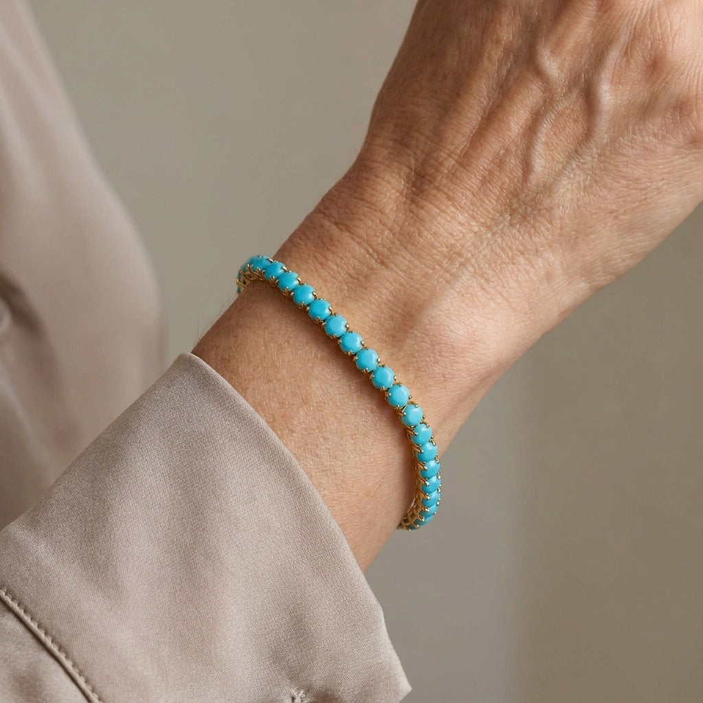 turquoise round tennis bracelet gold — lifestyle