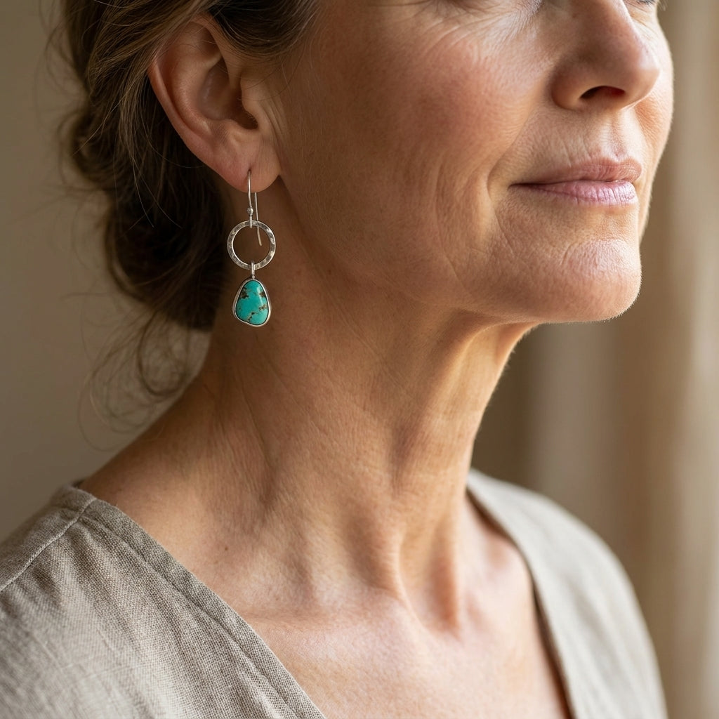 turquoise stone earrings in vintage silver — lifestyle