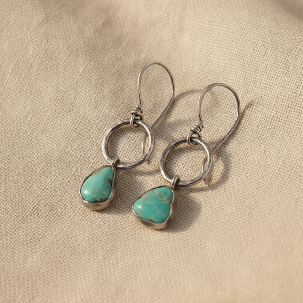 turquoise stone earrings in vintage silver — studio
