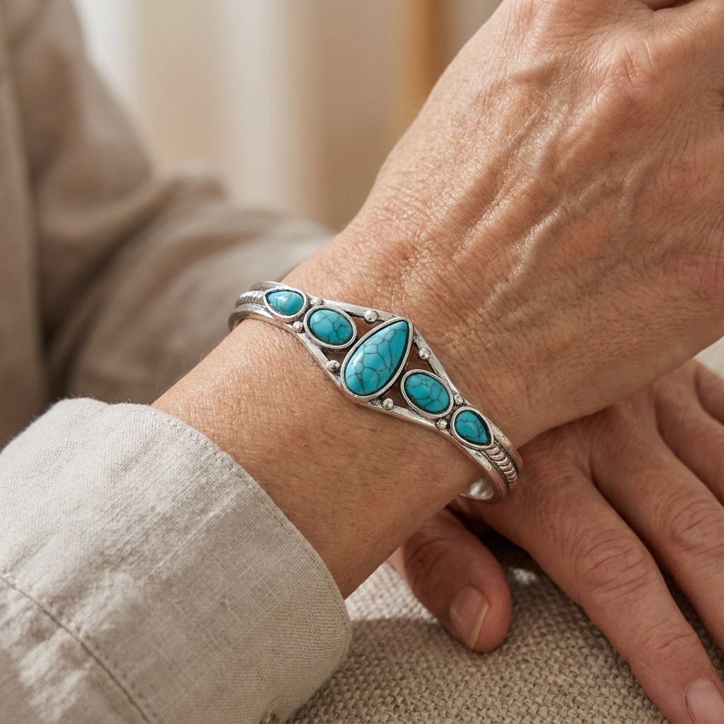 turquoise teardrop open bracelet white gold — lifestyle