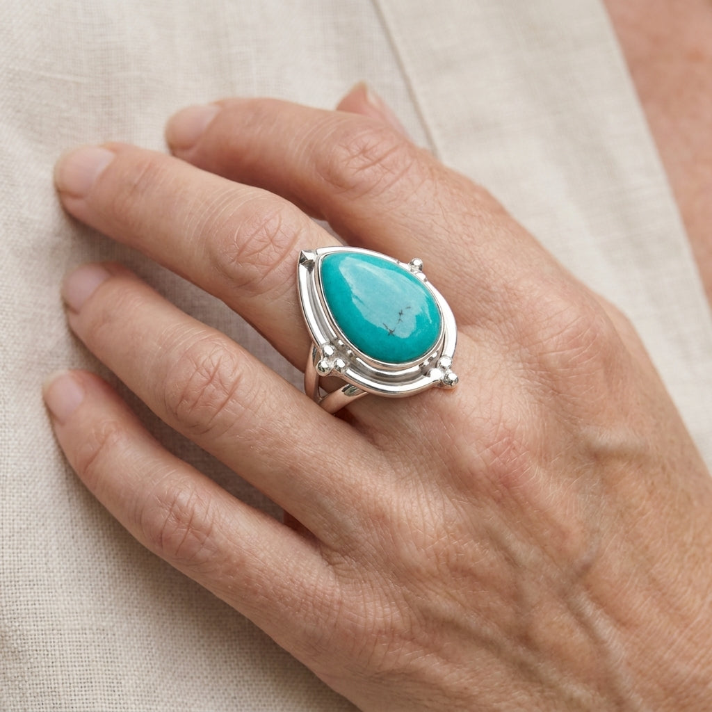 turquoise teardrop ring asr9611bp — lifestyle