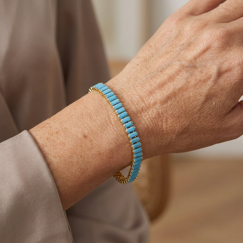 turquoise vertea tennis bracelet gold — lifestyle