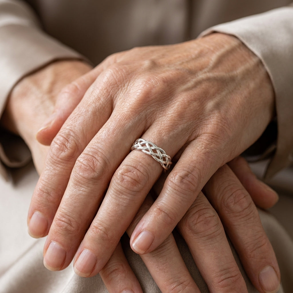 twisted silver woven band ring 1 — lifestyle