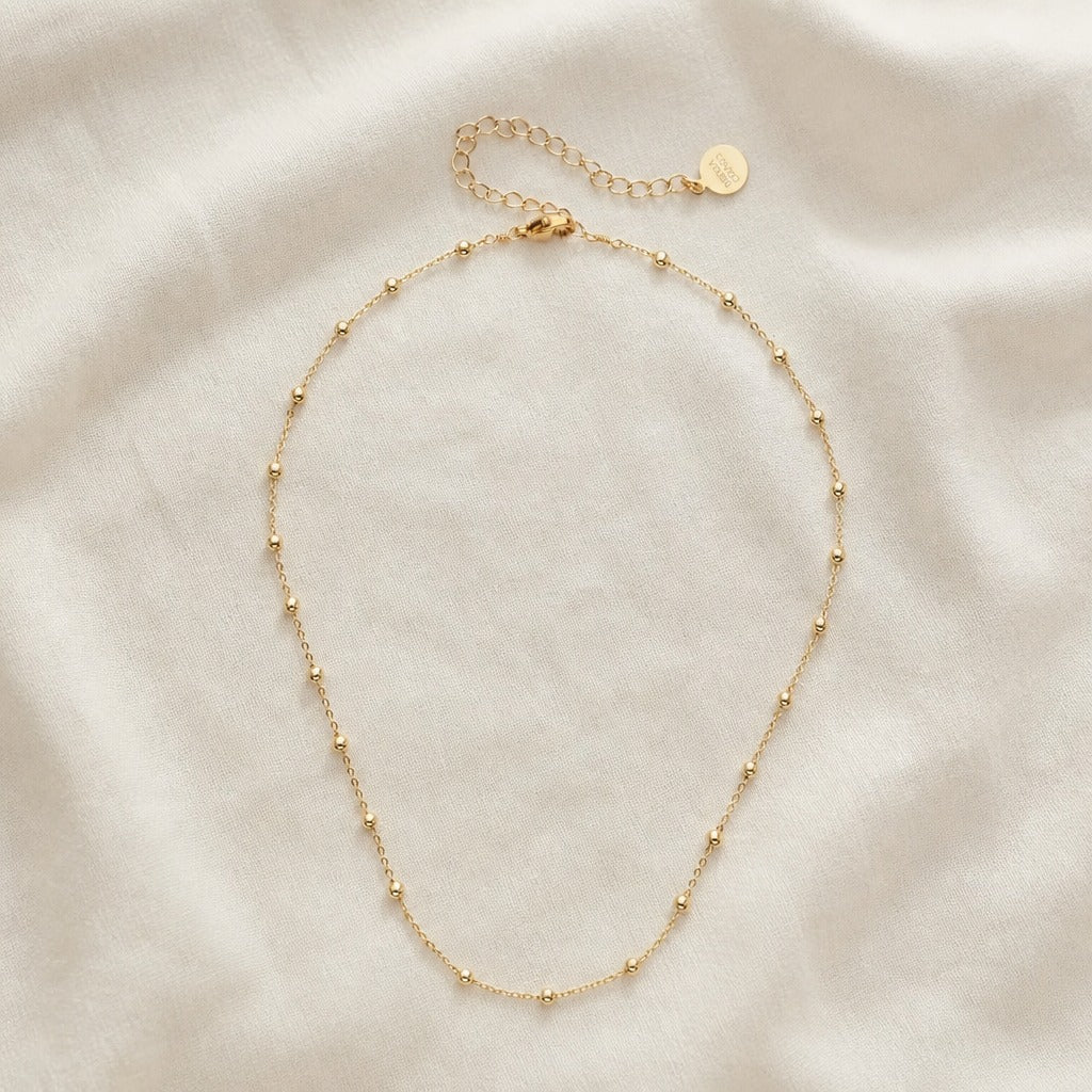 Beaded Cable Chain Necklace, Gold-Tone Stainless Steel, Adjustable Lobster Clasp — view 2