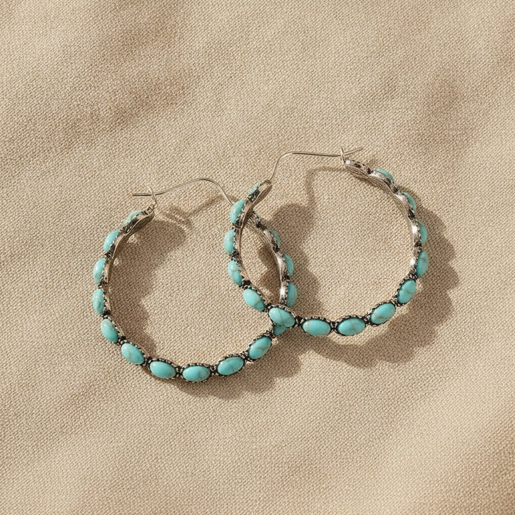 vintage bohemian turquoise circle earrings — studio