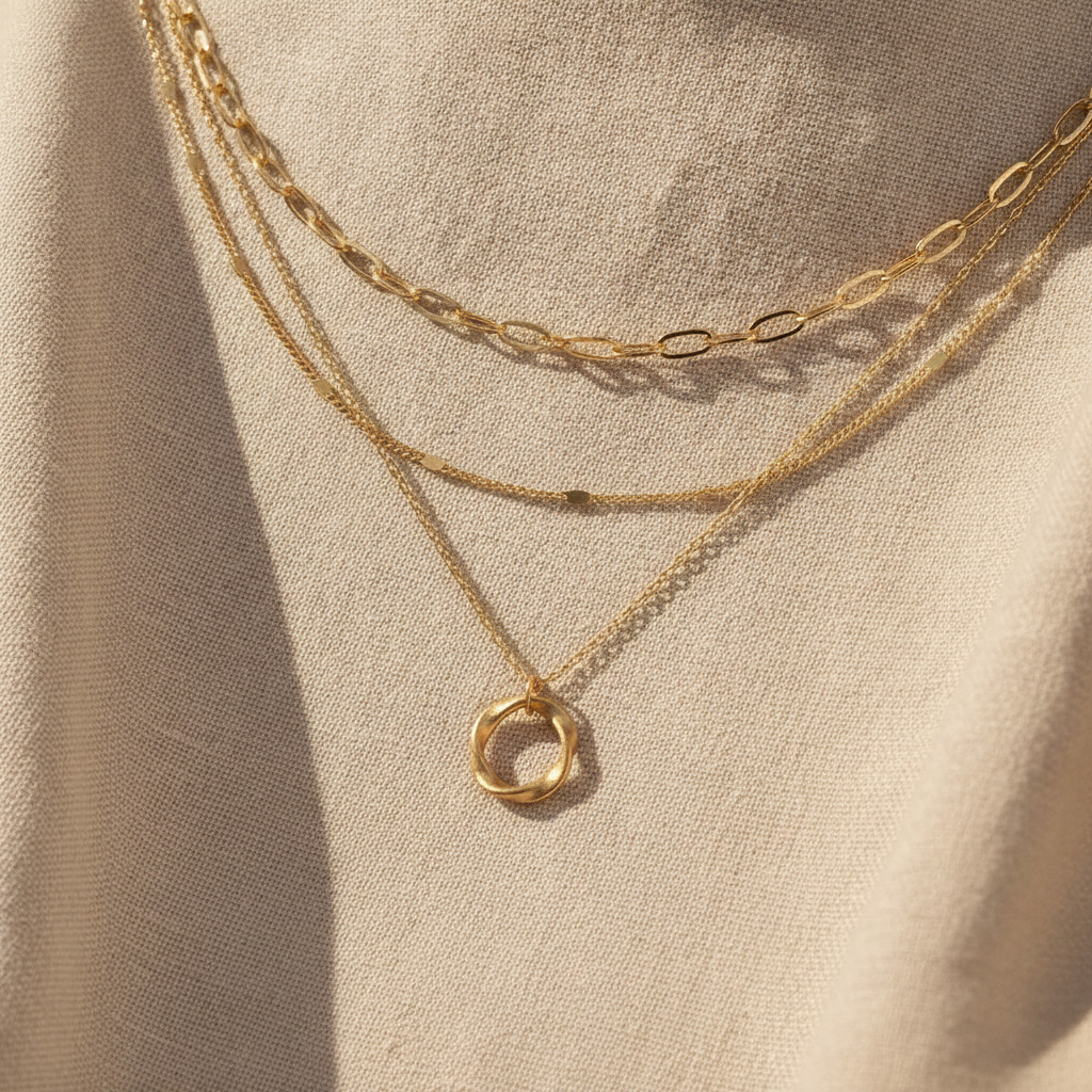 vintage gold layered chain pendant necklace — studio