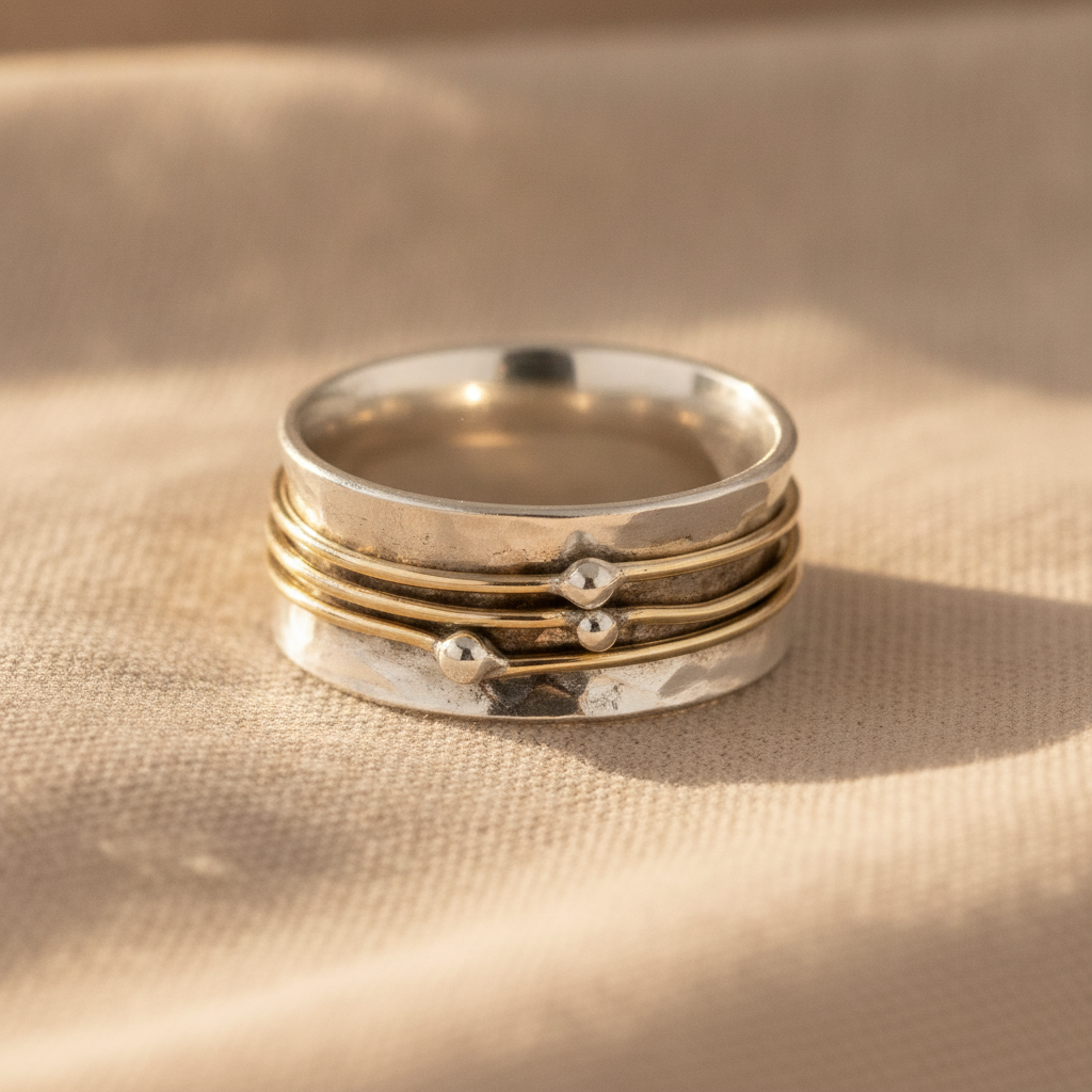 vintage gold layered silver ring — studio