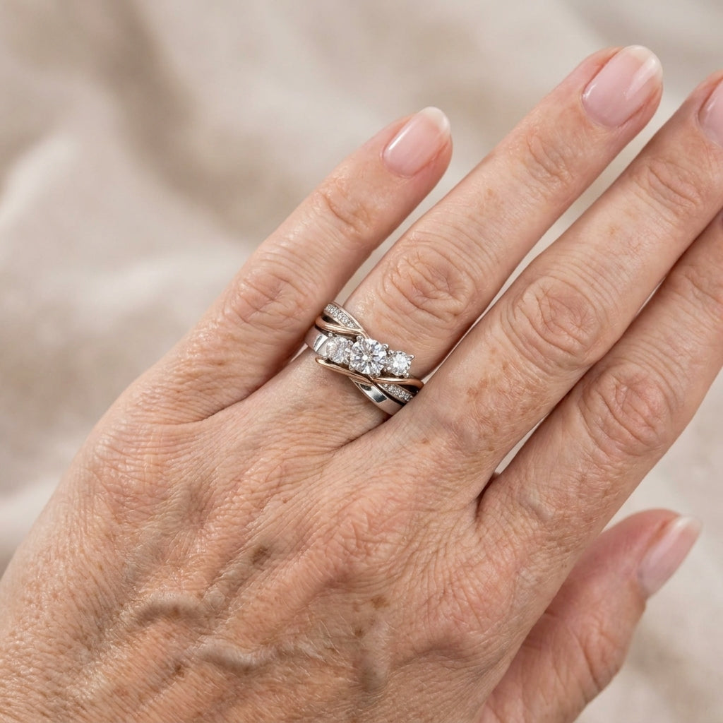 vintage gold silver zirconia ring 1 — lifestyle