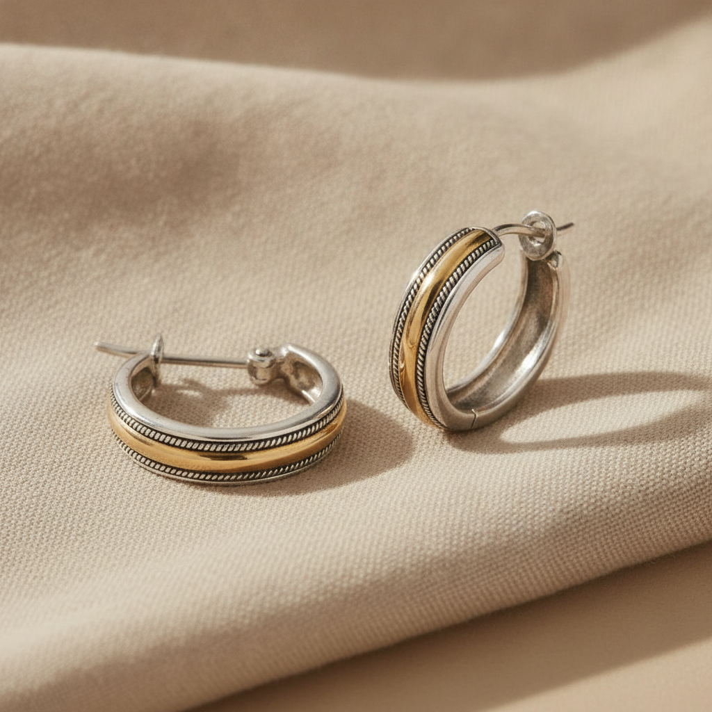 vintage golden line silver hoop earrings — studio