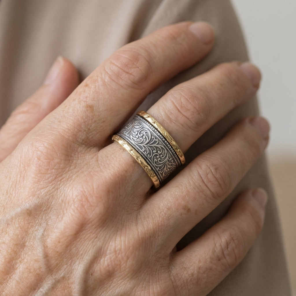 vintage golden silver ring — lifestyle