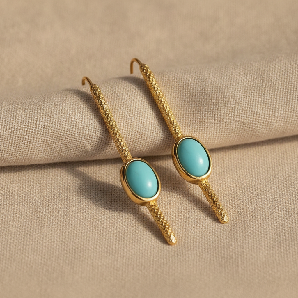 vintage golden turquoise stone earrings — studio