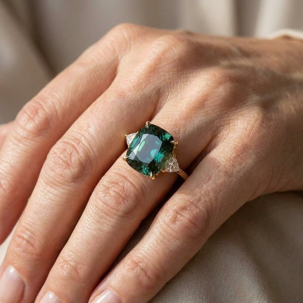 vintage inspired green gemstone gold ring 2z — lifestyle