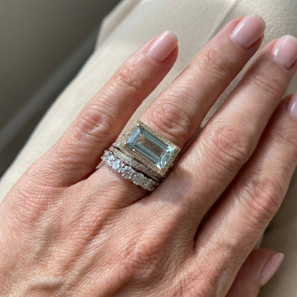 vintage inspired turquoise glass ring set — lifestyle