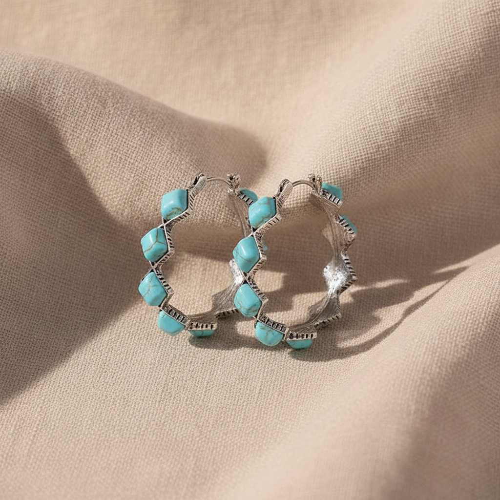 vintage turquoise u shaped hoop earrings — studio