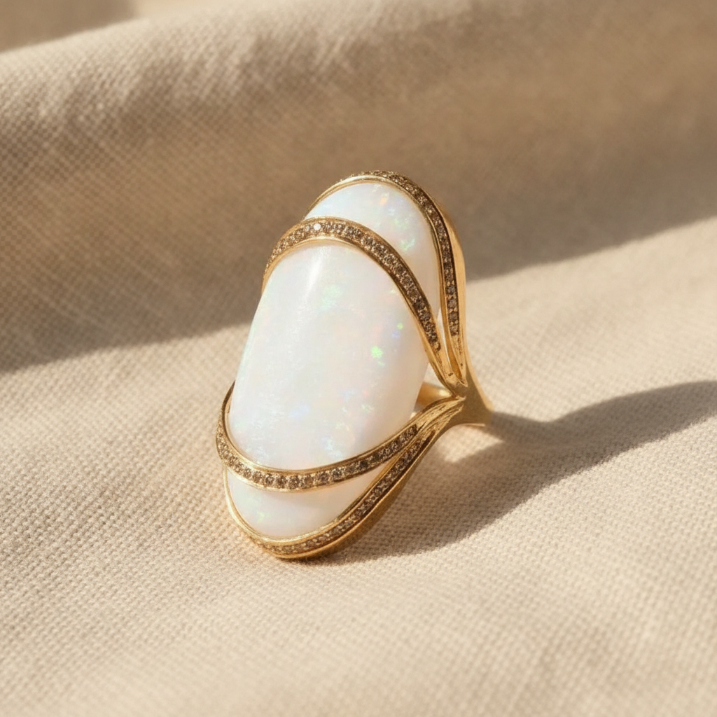 vintage white opal golden ring — studio