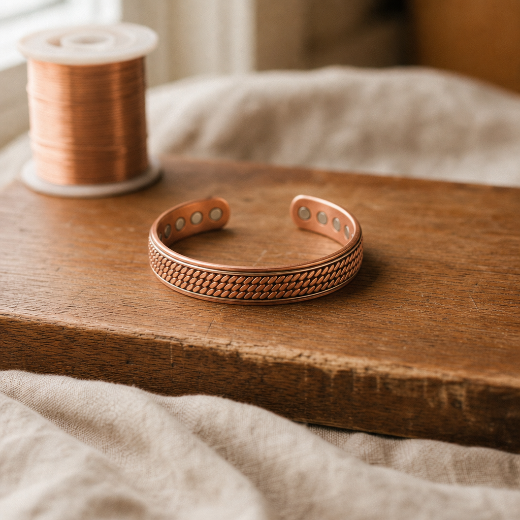 Copper Cuff Bracelet with Textured Rope Design, 99.9% Pure Copper, Adjustable Fit — Handcrafted Copper Jewelry — main image