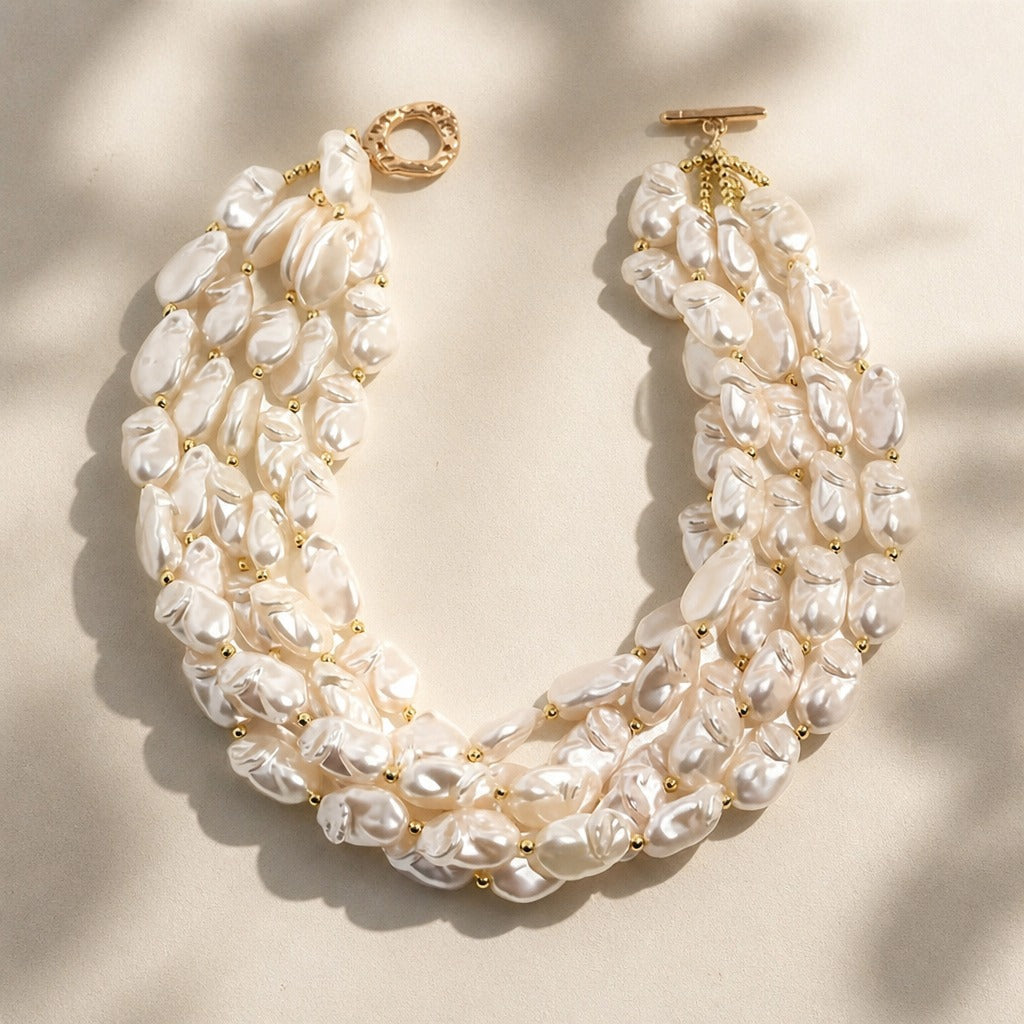 Baroque Pearl Three-Strand Necklace with Gold-Tone Toggle Clasp — view 2