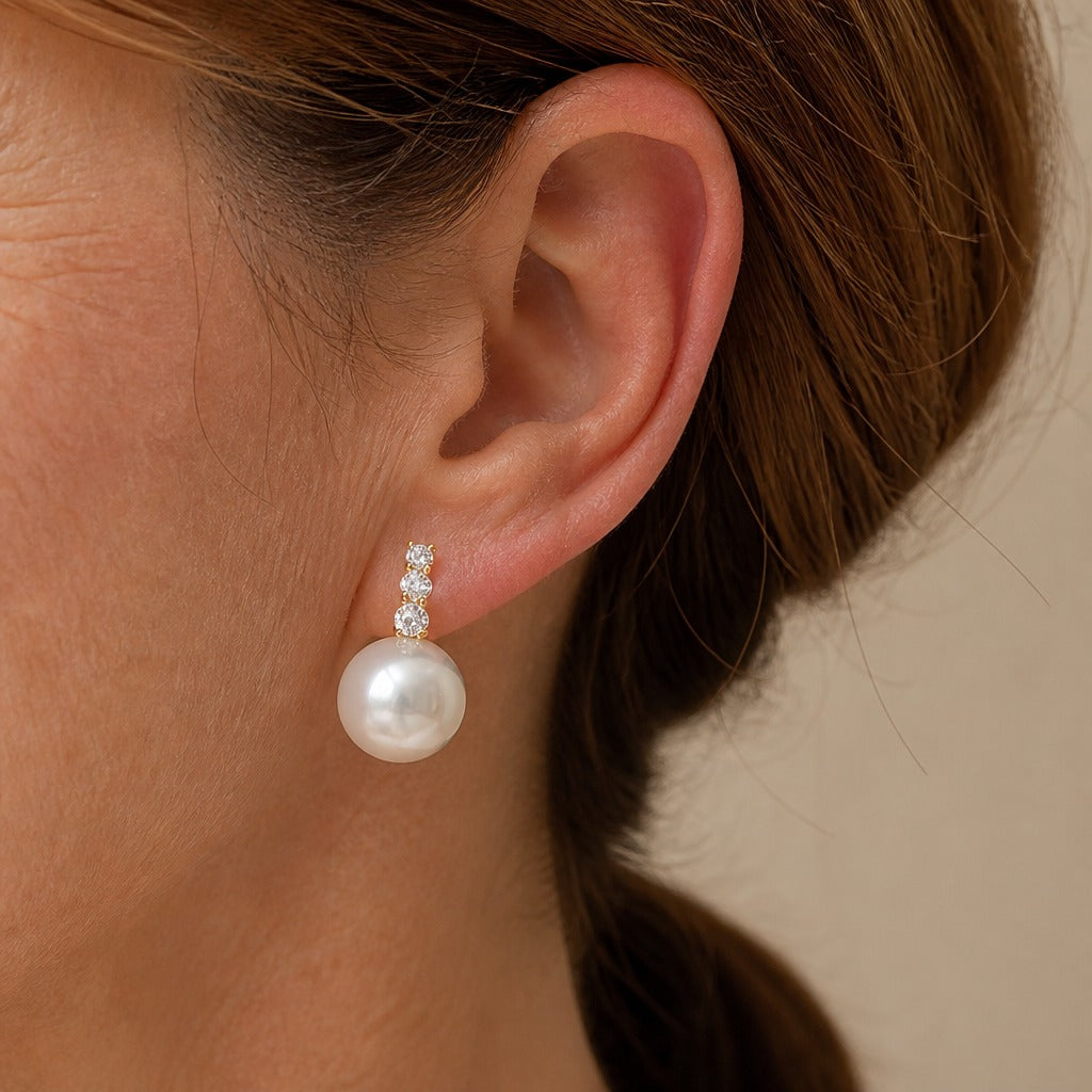 Freshwater Pearl Drop Earrings with Cubic Zirconia Cluster and Leverback Closure — main image