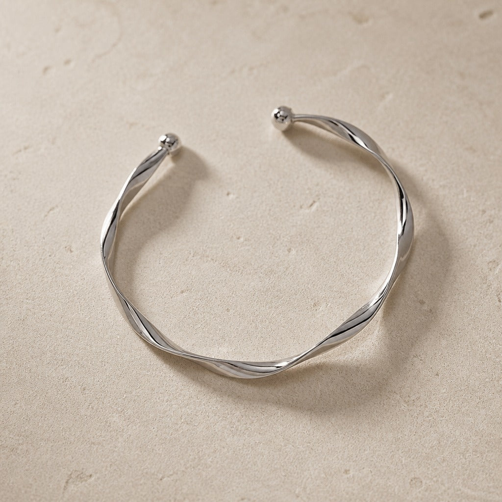 Twisted Open Cuff Bracelet with Ball Ends, Silver or Gold Tone — view 3